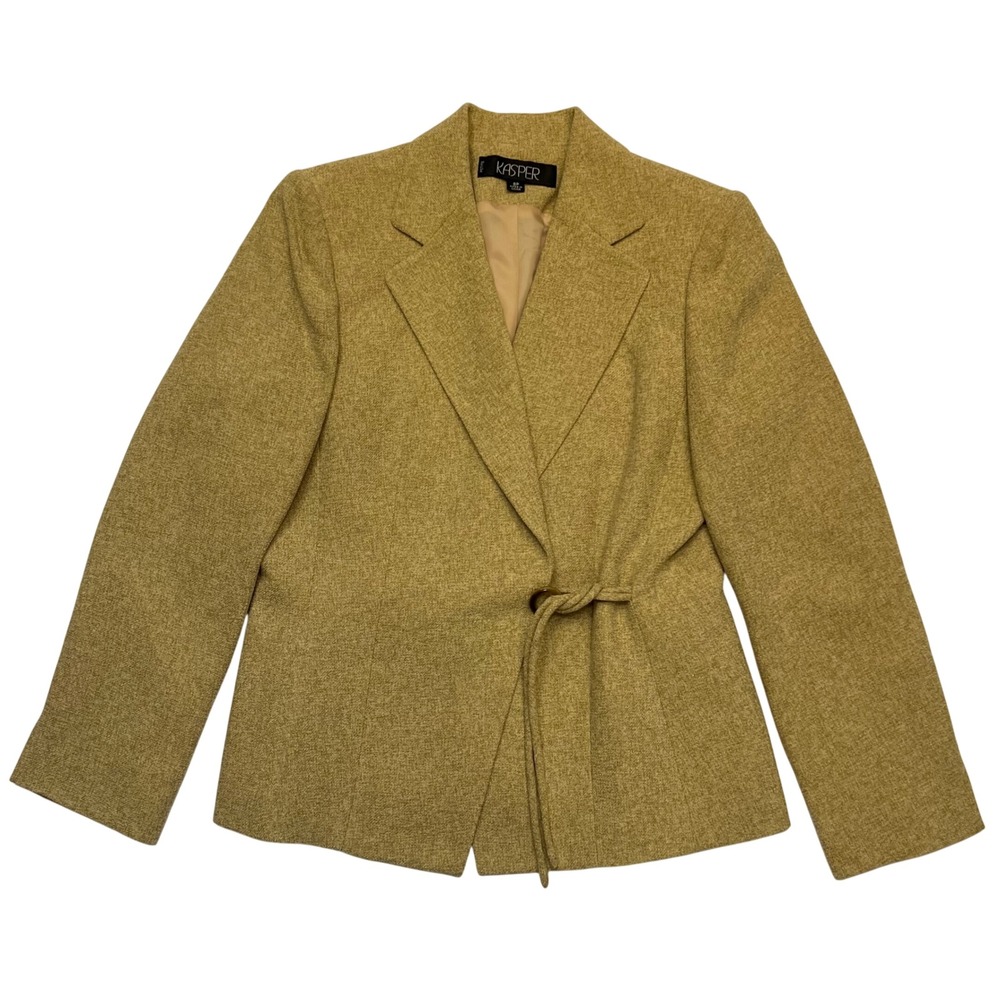 Kasper Chartreuse Textured Old Money Professional Wrap Tie Blazer Size 8P